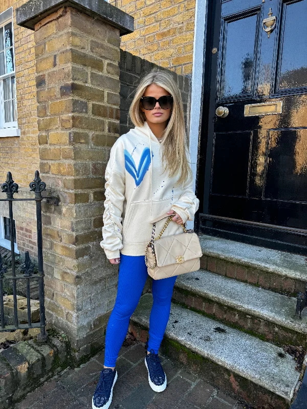 Flash Deal Royal Blue Heart Sprayed Ruched Hoodie