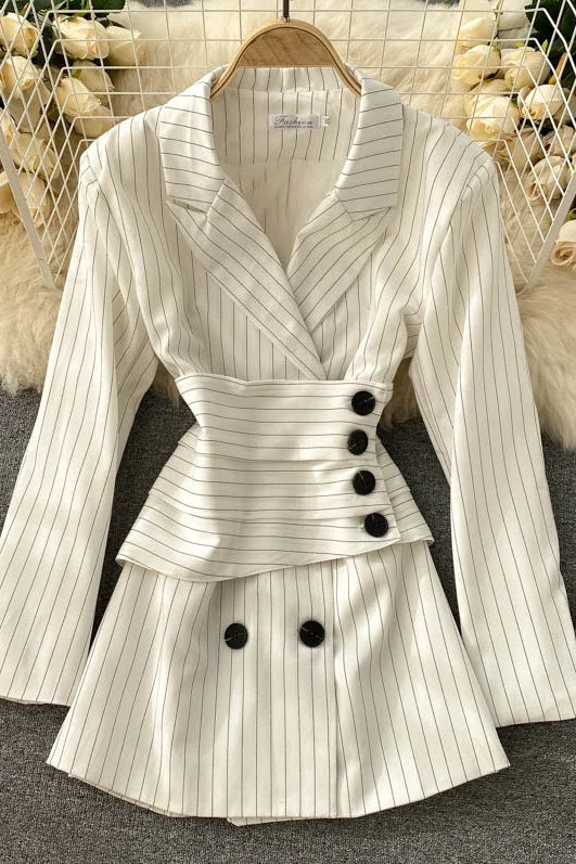 Mega Deal Women's suit coat women's Retro stripe design feeling waist quality commuter  1488