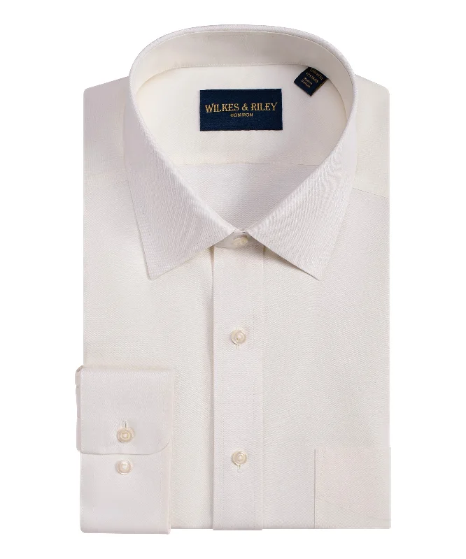 Tailored Fit Ecru Spread Collar Non-Iron Pinpoint Oxford Dress Shirt