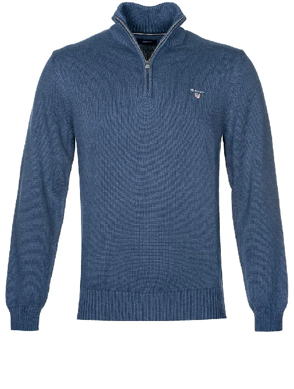 Lässiger Pullover aus Baumwolle mit halbem Reißverschluss Marine Melange