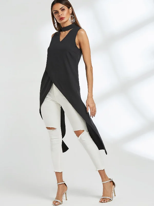 Cash Savings Custom Cut Out Sleeveless Slit Hem Tank Top