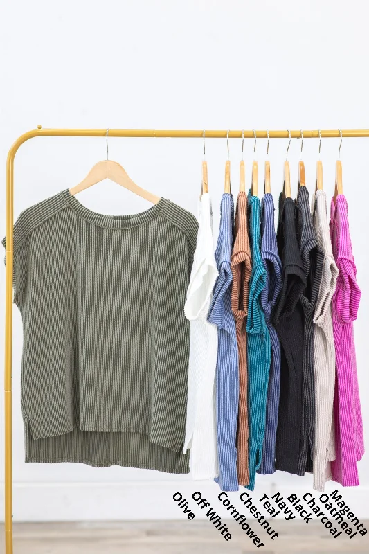 Deal of the Week Solid Ribbed Reverse Seam Detail Knit Top