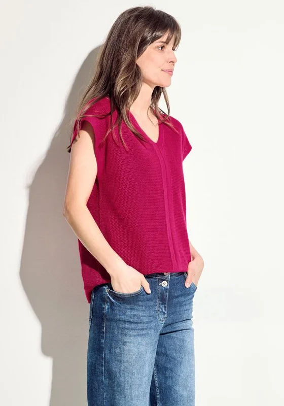 One-Day Only Cecil Crochet Knit V Neck Top, Pink
