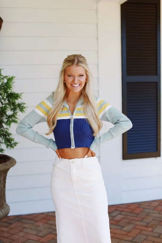 Big Discounts Talk About It Top - Navy Blue/Multi