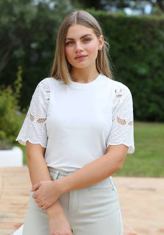 Bargain Alert Rant & Rave Kay Embroidered Sleeve Top, White