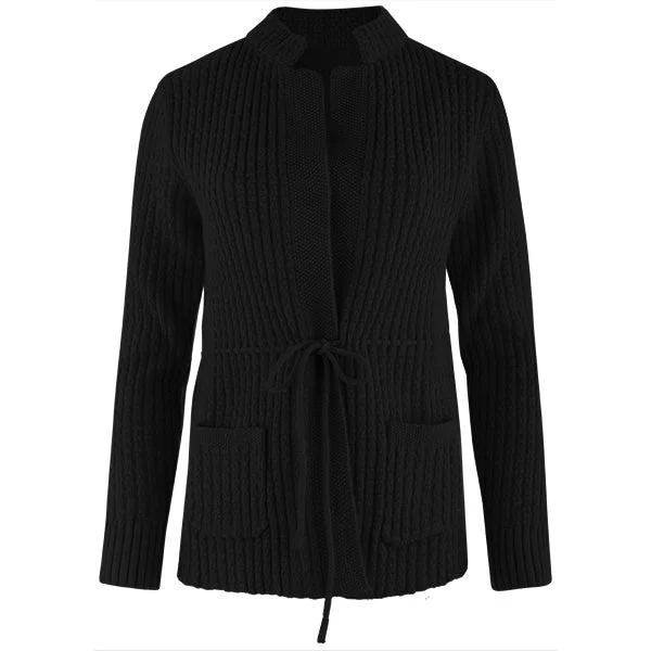 Savings Galore Drawstring Waist Cardigan in Black