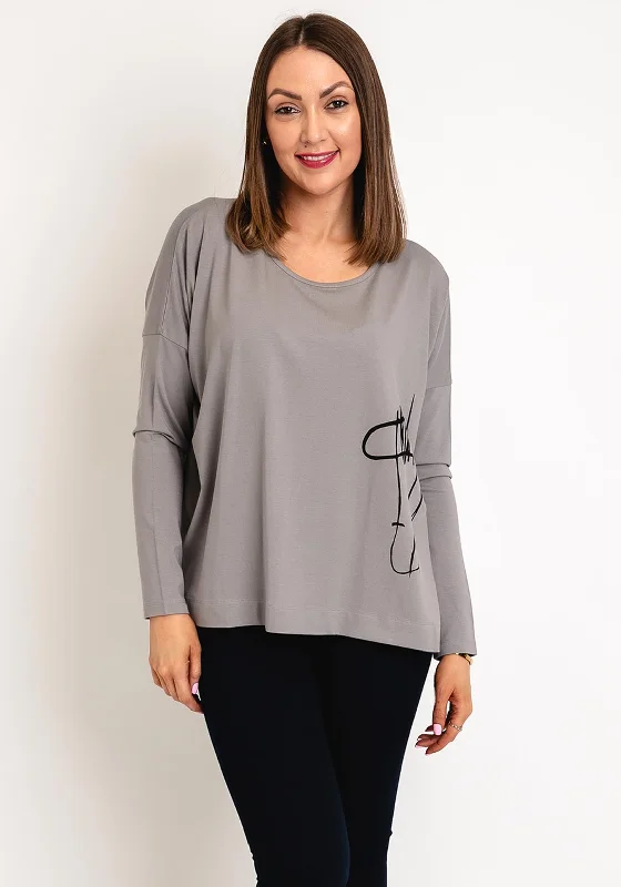 Deep Savings Naya Round Neck Placement Print Top, Mink & Black