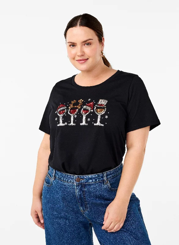 Unbeatable Prices Zizzi Christmas Drinks T-Shirt in Black
