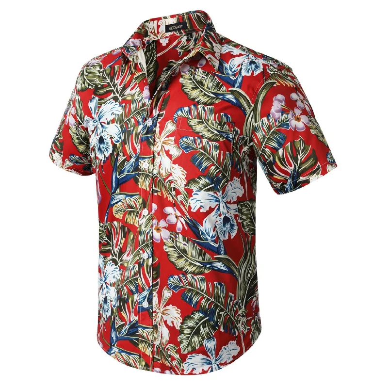 Hawaiian Tropical Shirts with Pocket - RED