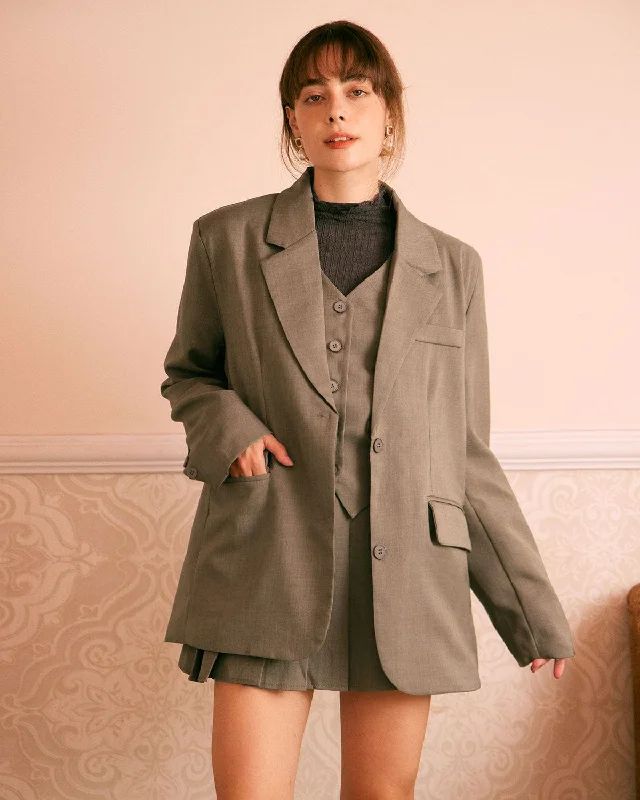 Can't Be Beat The Khaki Lapel Button Wide-waisted Blazer