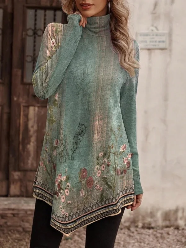 Weekend Shopping Made Better TastyHottie - High collar bohemian print casual long sleeve Turtleneck Long Sweater T-shirt Weekend Shopping Made Better TastyHottie - High collar bohemian print casual long sleeve Turtleneck Long Sweater T-shirt