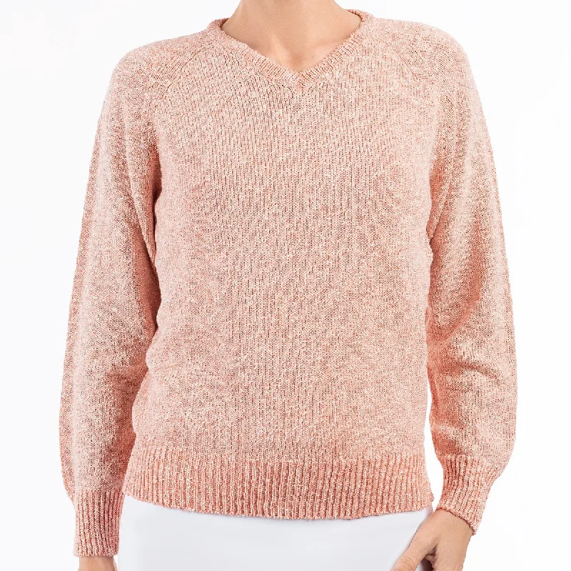 Weekend Specials to Delight V Neck Raglan Pullover in Coral