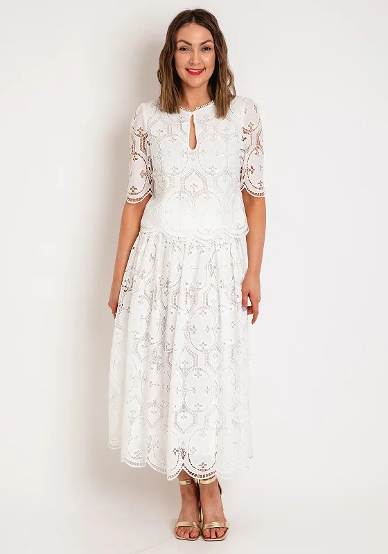 Online Deal Fee G Jessie Lace Top & Skirt Two Piece, White