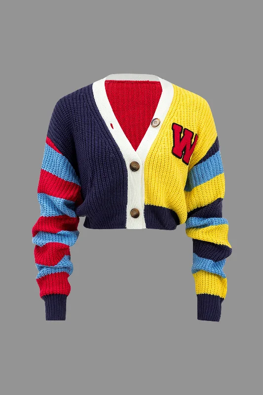 Take Advantage Contrast Knit Button Long-Sleeve Top