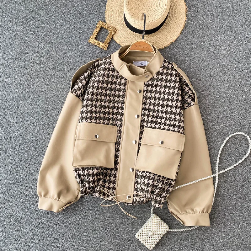 Early Bird Casual coat women's leather stitched thousand bird lattice  1533