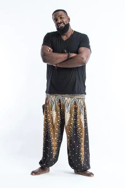 Weekend Offers That Excite Plus Size Unisex Peacock Feathers Harem Pants in Black
