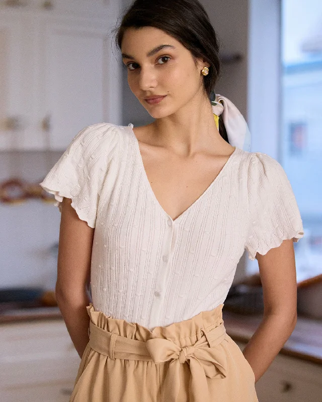 Instant Savings The White V Neck Button Cotton Knit Tee