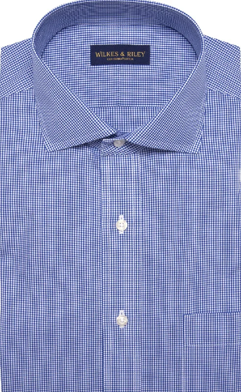 Tailored Fit Blue Gingham English Spread Collar  Supima® Cotton Non-Iron Broadcloth