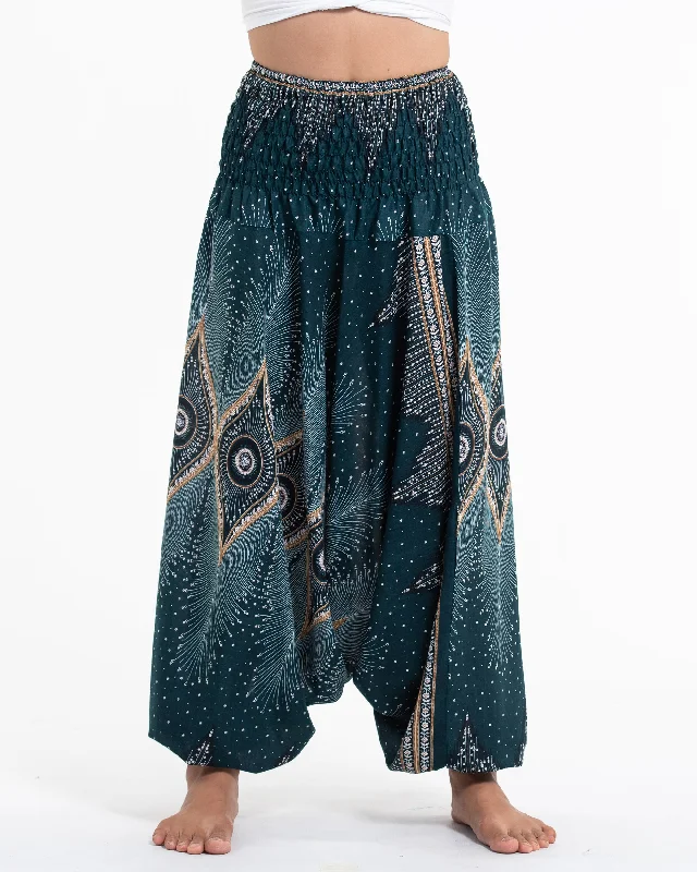 Weekend Specials to Love Unisex Diamond Peacock Drop Crotch Jumpsuit Harem Pants in Turquoise Weekend Specials to Love Unisex Diamond Peacock Drop Crotch Jumpsuit Harem Pants in Turquoise