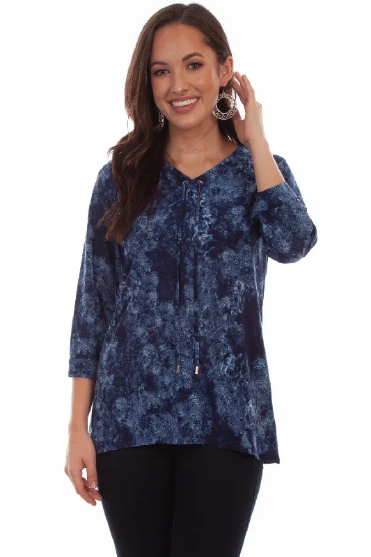 Lowest Price Scully Womens Navy Polyester Criss-Cross S/S Blouse