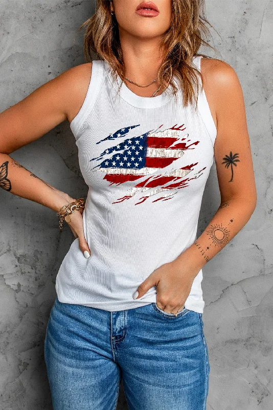 Deal of the Week Full Size US Flag Graphic Round Neck Tank