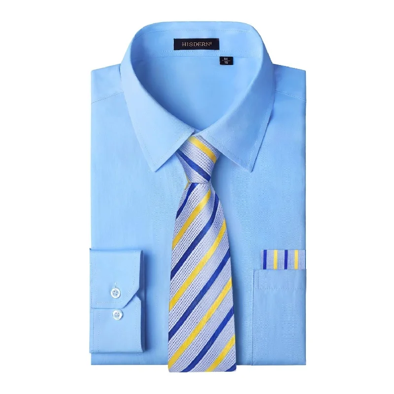 Men's Shirt with Tie Handkerchief Set - LIGHT BLUE/BLUE