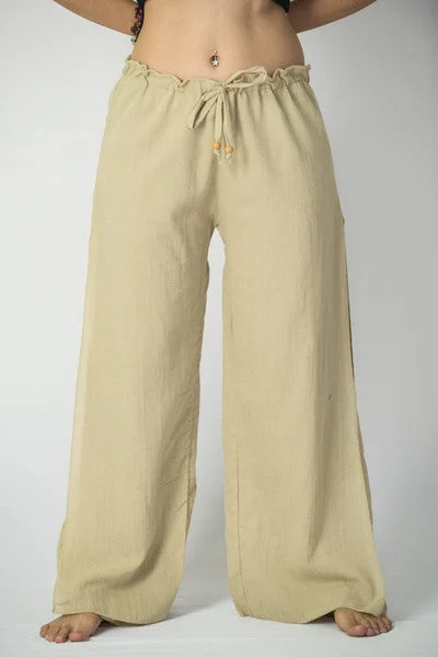Deep Discounts Womens Solid Color Double Layered Palazzo Pants in Tan