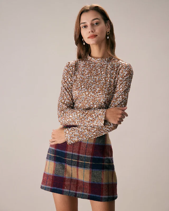 Deal Alert The Brown Mock Neck Floral Daisy Print Tee