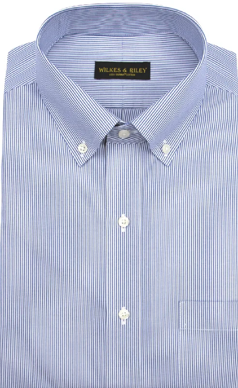 Slim Fit Blue Fine Line Stripe Button-Down Collar Supima® Cotton Non-Iron Pinpoint Oxford Dress Shirt