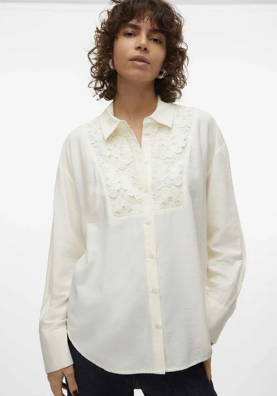 Limited Supply Vero Moda Gigi Lace Panel Shirt, Snow White
