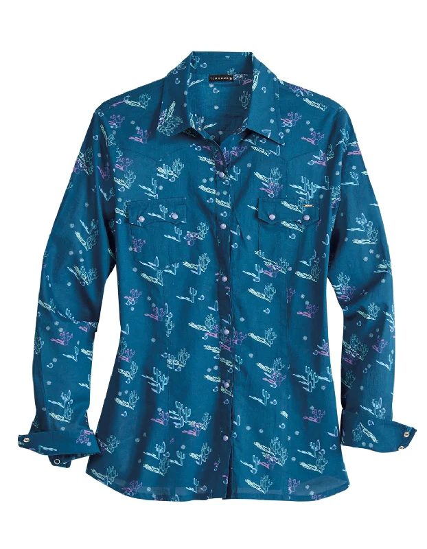 Weekend Discounts to Savor Tin Haul Womens Cactus Shadows Blue 100% Cotton L/S Shirt