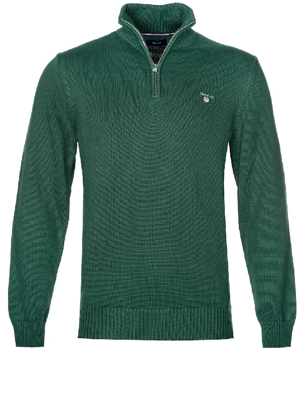 Lässiger Baumwollpullover mit halbem Reißverschluss Storm Green