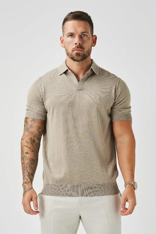 OPEN COLLAR POLO - TAUPE