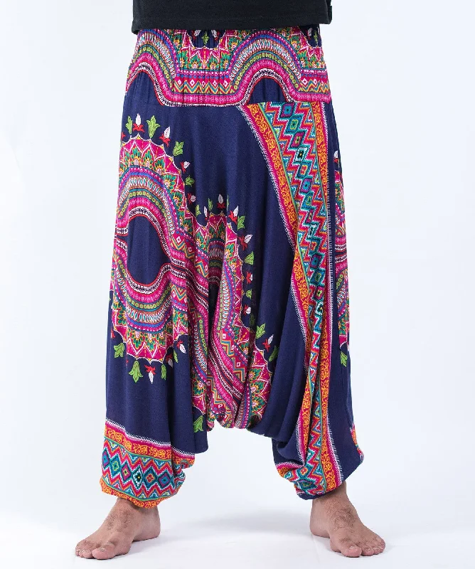 Weekend Bargains to Savor Unisex Dashiki Prints Drop Crotch Jumpsuit Harem Pants in Navy