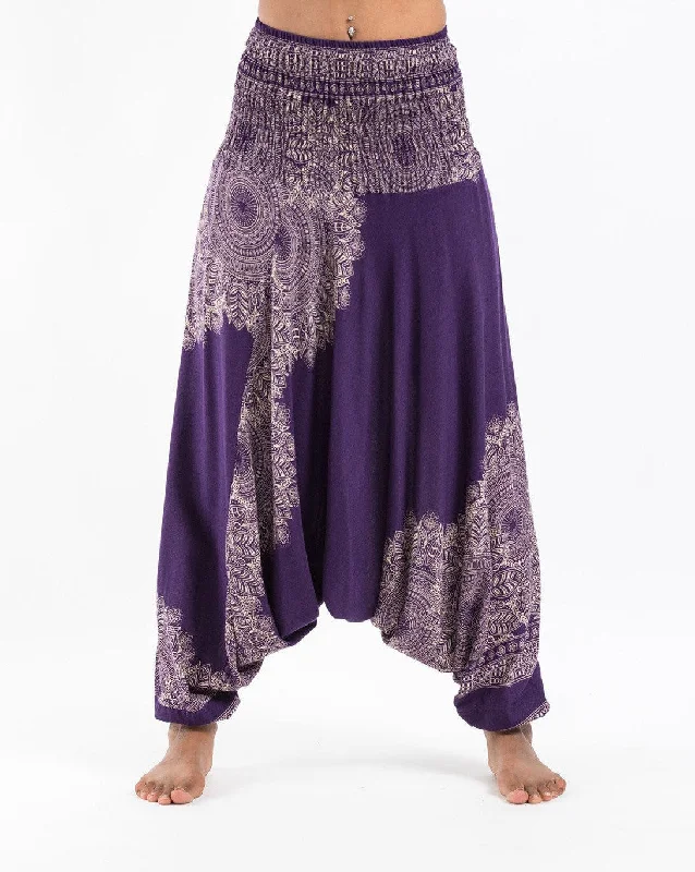 Exclusive Weekend Offers Inside Unisex Floral Mandalas Drop Crotch Jumpsuit Harem Pants in Purple