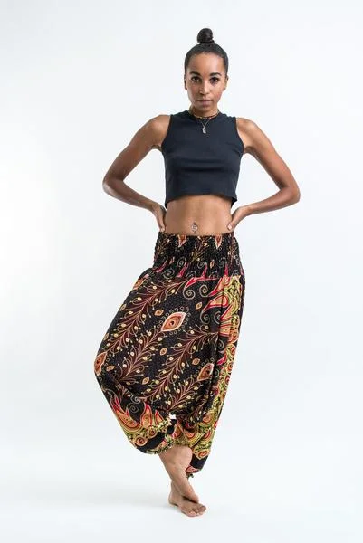 Weekend Savings Galore Unisex Peacock Paisley Drop Crotch Jumpsuit Harem Pants in Black Weekend Savings Galore Unisex Peacock Paisley Drop Crotch Jumpsuit Harem Pants in Black