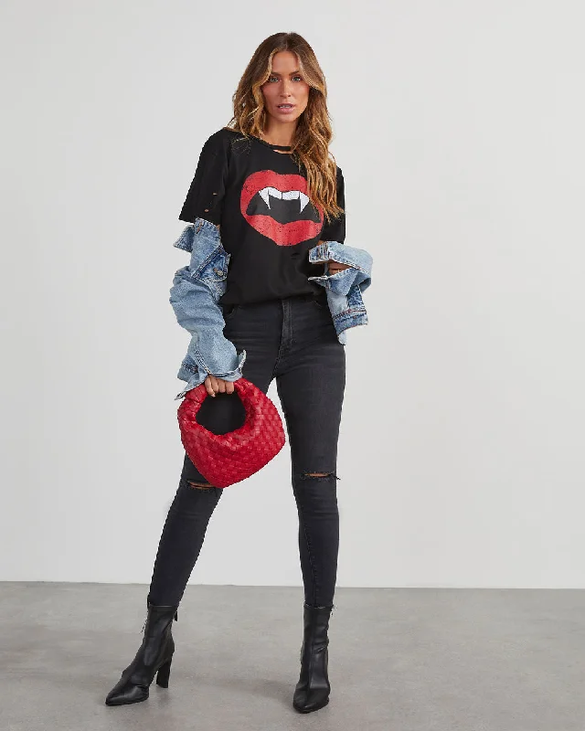 Quick Deals Vampire Lips Distressed Cotton Tee