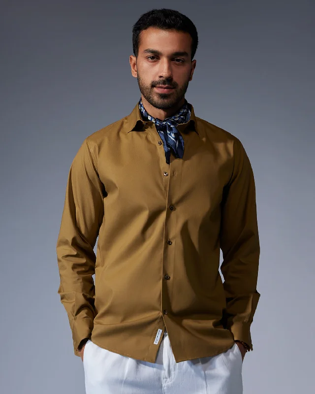 Stretch Self-Checked Slubby Shirt - Olive