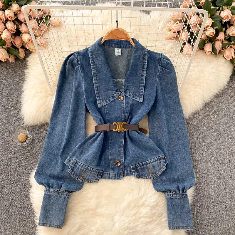 Sale Event Bubble sleeve denim coat women's top  1499