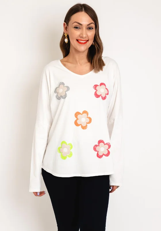 Lowest Price Serafina Collection One Size Flower Applique Top, White