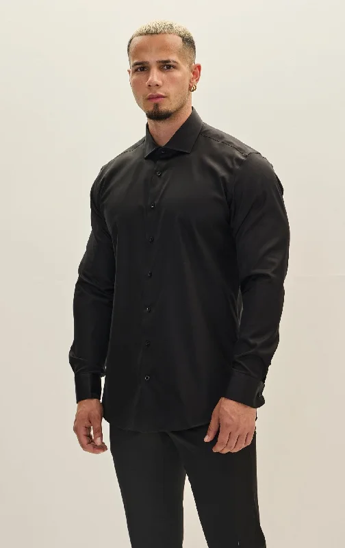 Non-Iron Pure Cotton Spread Collar Dress Shirt - Black