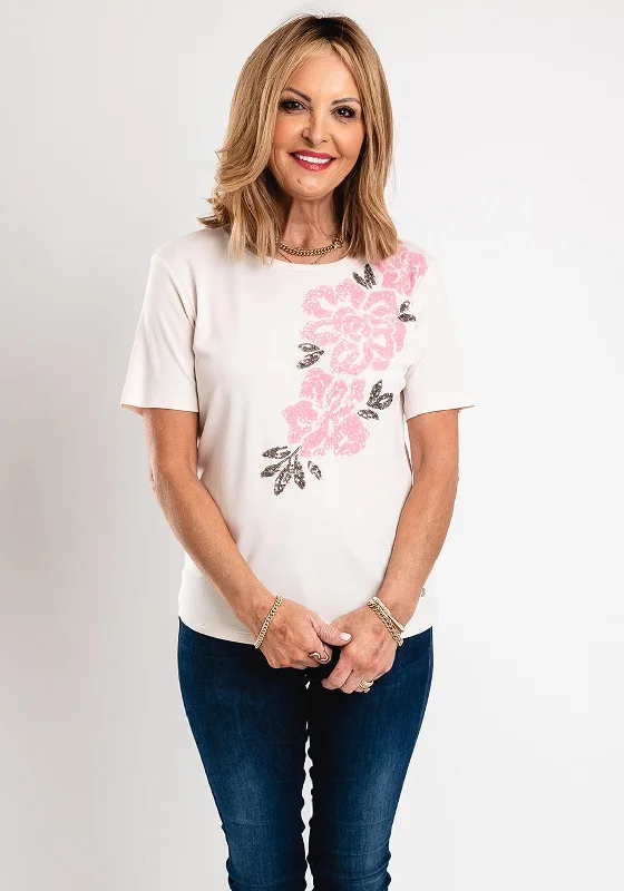 Super Bargain Monari Sequin Floral T-Shirt, Beige