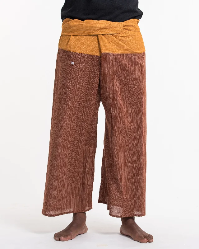 Doorbuster Deal Unisex Two Tone Pinstripe Thai Fisherman Pants in Brown