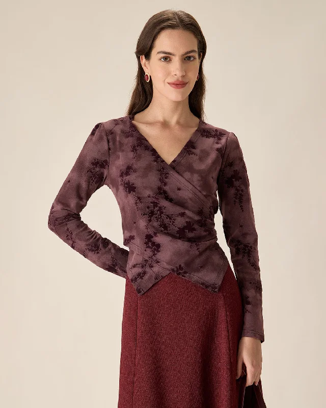 While Supplies Last Purple Floral Ruched Wrap Tee