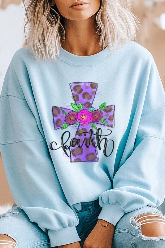 Weekend Discounts to Grab Easter Faith Purple Cross Graphic Sweatshirt
