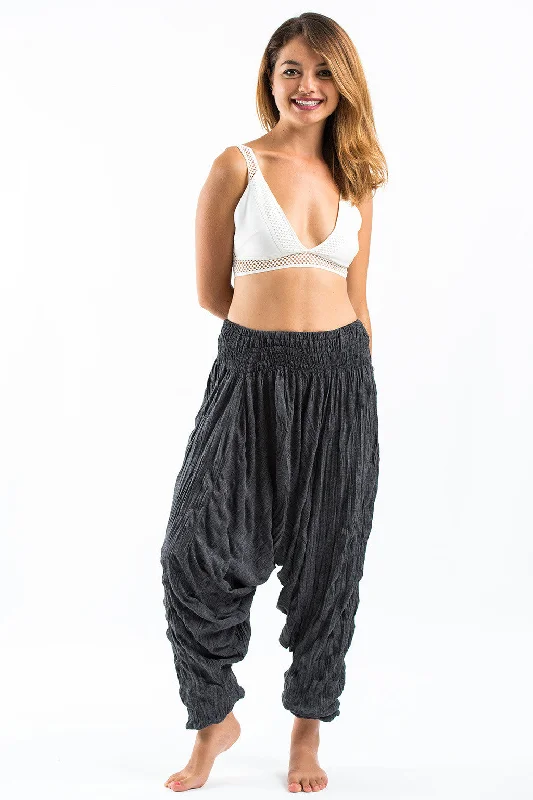 Deal of the Day Unisex Crinkled Cotton Harem Pants in Black