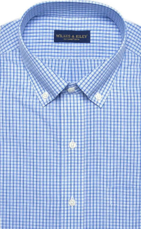 Slim Fit Blue Plaid Button-Down Collar Supima® cotton Non-Iron Broadcloth Dress Shirt