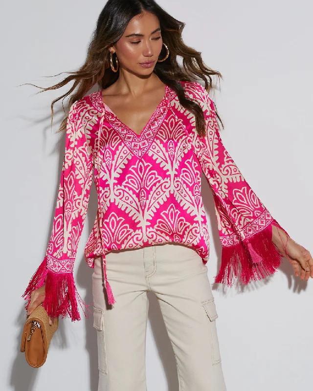 Daily Deals Isabella Satin V-Neck Long Sleeve Blouse