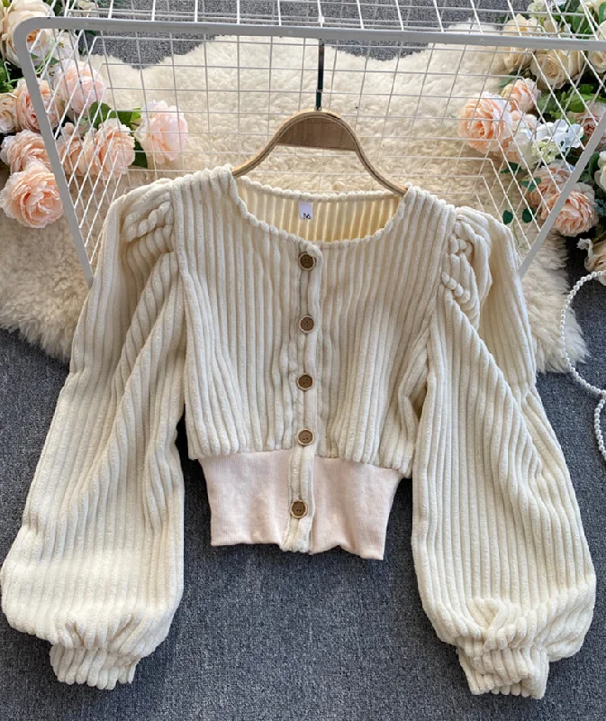 Hurry In Stylish corduroy long sleeve top  354