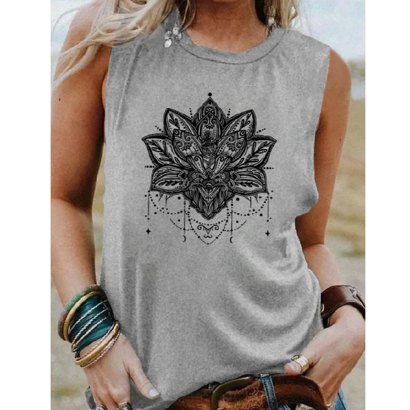 Instant Savings Casual Print V-Neck Sleeveless Summer Tank Tops Wholesale